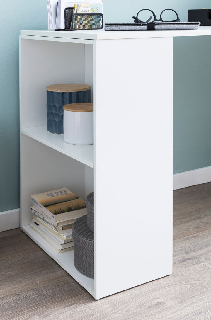 Schreibtisch mit Regal BRENTA_ 120x120x53 cm_ Spanplatten_ variable Regalhöhen - KADIMA DESIGN_Farbe_ Weiß_ Größe_ 120x53x120 cm_