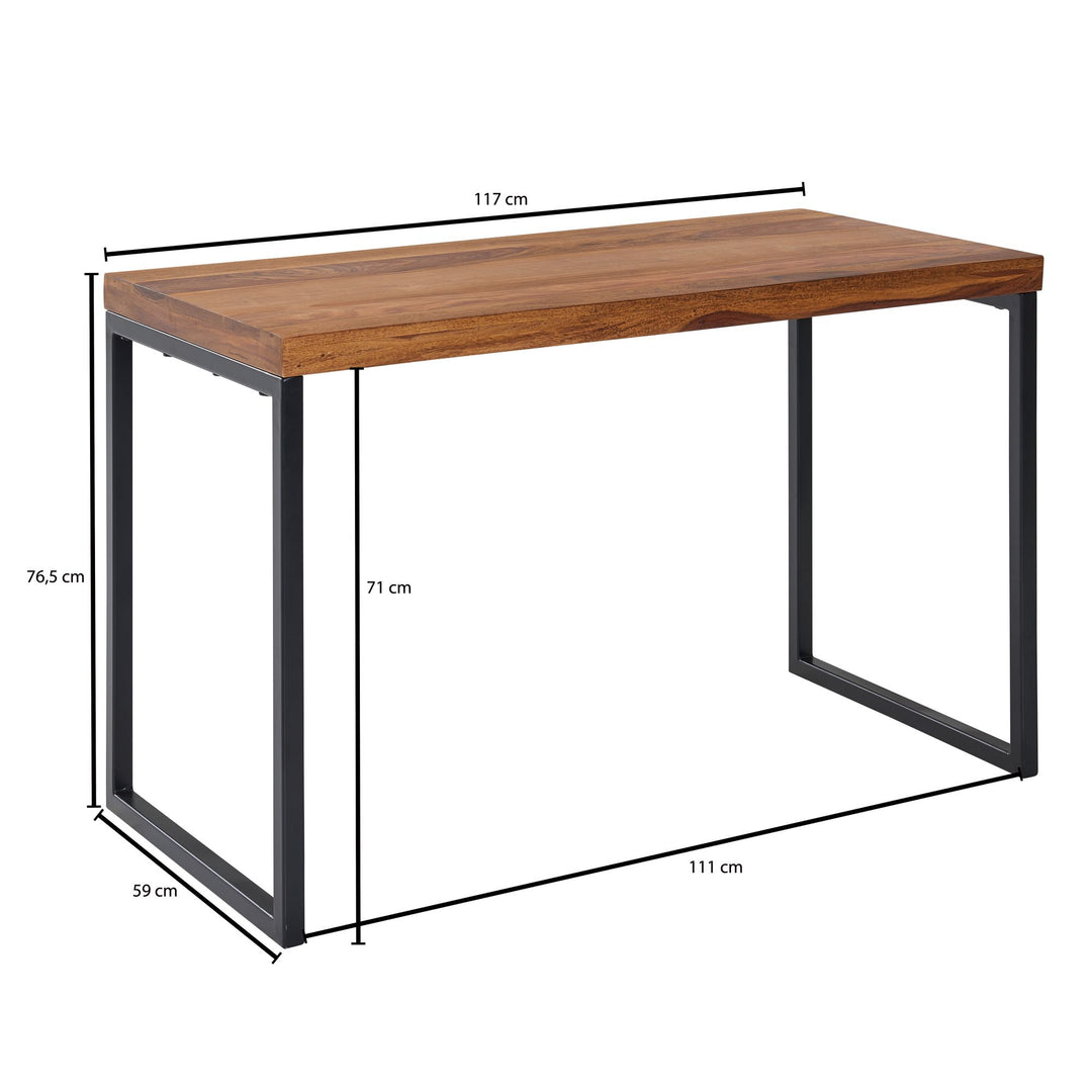 Industrie Schreibtisch_ Sheesham-Massivholz/Metall_ Handgefertigt_ Materialmix - KADIMA DESIGN_Größe_ 117x59x77 cm_
