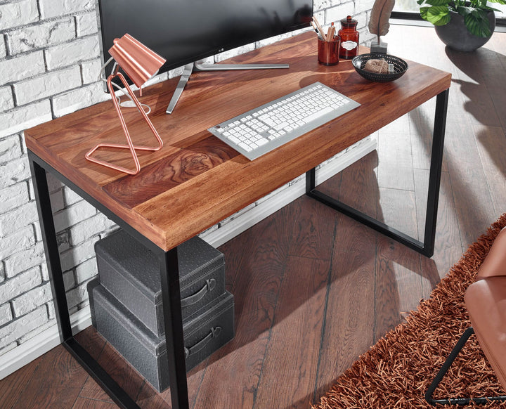 Industrie Schreibtisch_ Sheesham-Massivholz/Metall_ Handgefertigt_ Materialmix - KADIMA DESIGN_Größe_ 117x59x77 cm_