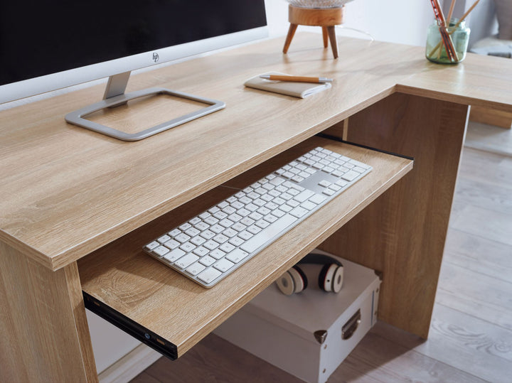 KADIMA DESIGN Schreibtischkombination ITTER 140 cm mit integriertem Standregal und Tastaturauszug_Beige_#sku_BARWL5.306#