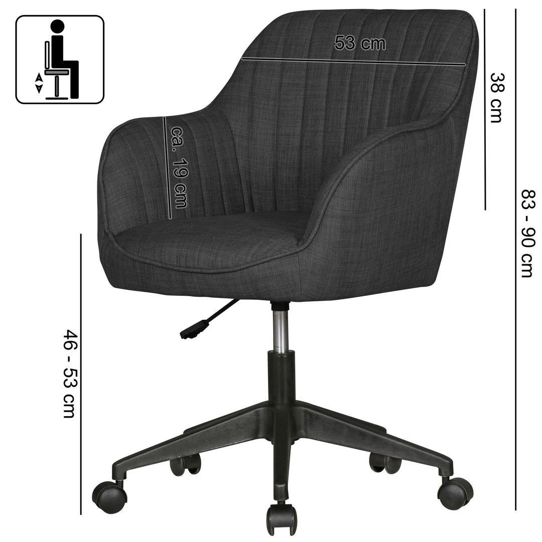 KADIMA DESIGN Retro Drehstuhl MARIA - Komfortabler Bürostuhl mit Schalenform und Armlehnen für angenehmes Sitzen (Anthrazit)_Grau_#sku_BARSPM1.402#