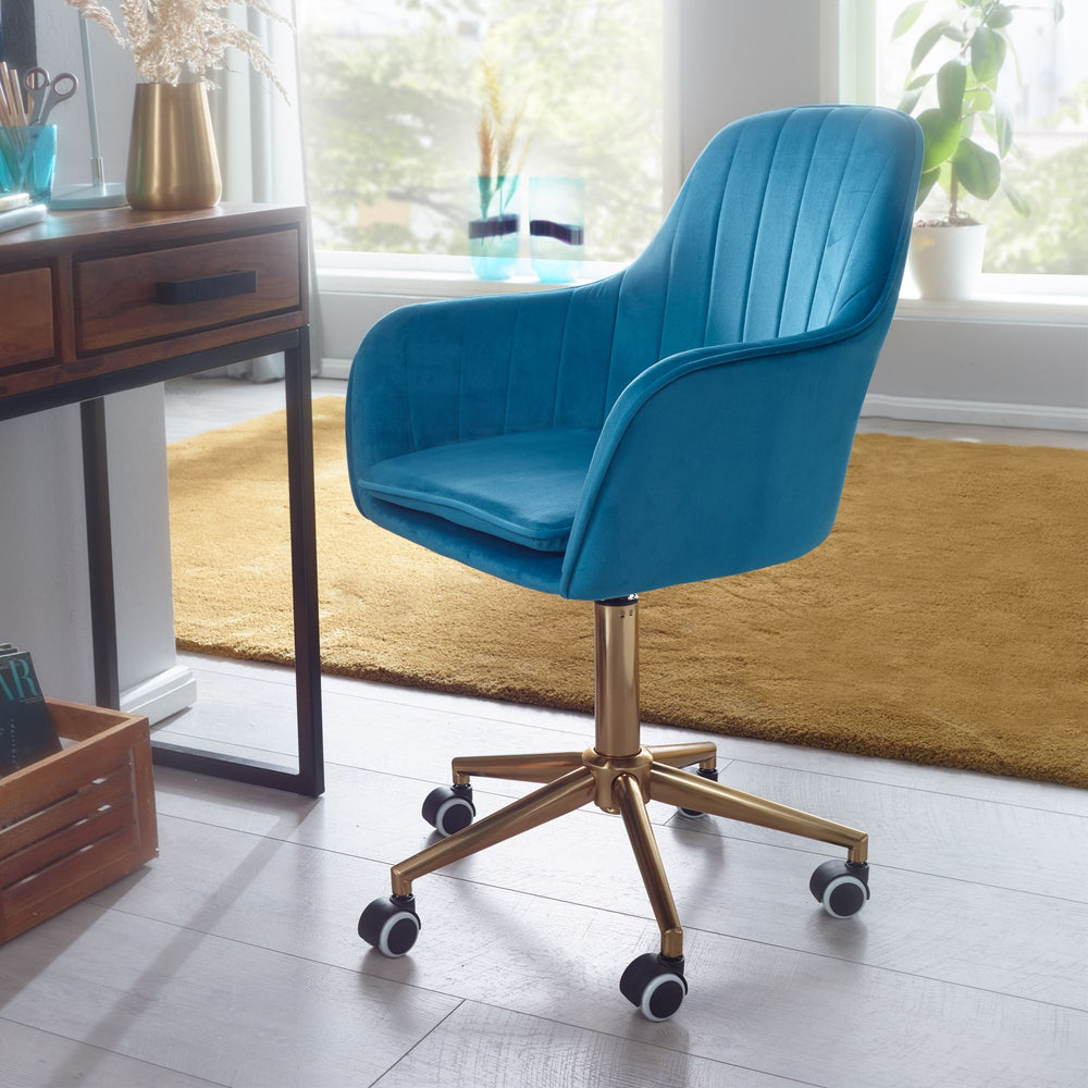 KADIMA DESIGN Schalenstuhl SANDRA - Moderner Sitzkomfort mit 360-Grad-Drehfunktion und Hartbodenrollen_Blau_#sku_BARSPM1.432#