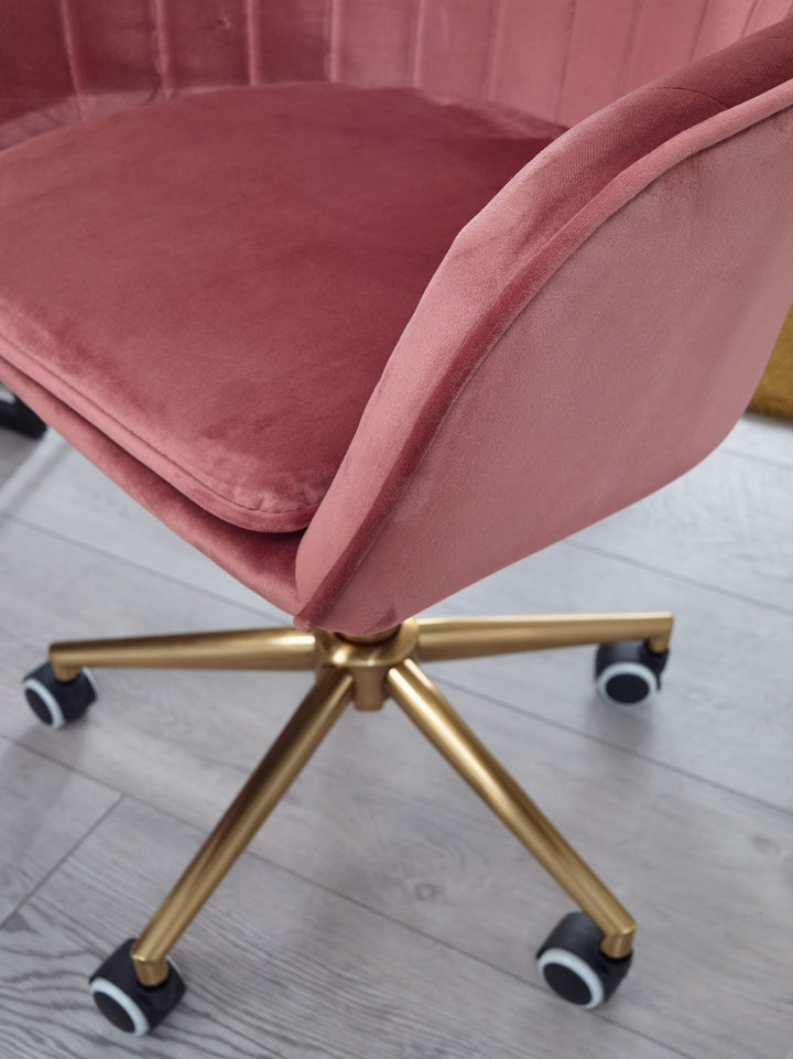 Schalenstuhl SANDRA_ Samtstoff_ 360° Drehfunktion_ Metallfußkreuz in Gold_ max. 120 kg Belastung - KADIMA DESIGN_Farbe_ Rosa_ Größe_ 54x52x105 cm_