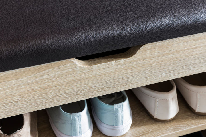 KADIMA DESIGN Schuhbank CIGNO mit Stauraum und Sitzkissen – Elegante Garderobenbank mit 2 Ebenen und extra Fach für Schuhe und Accessoires._Beige_#sku_BARWL5.262#