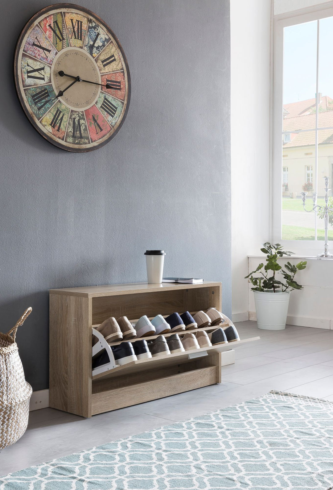 Holz Schuhkipper Bank_ Kippfächer_ verstellbarer Einlegeboden_ Melaminharzbeschichtung - KADIMA DESIGN_Farbe_ Beige_ Größe_ 80x24x47 cm_