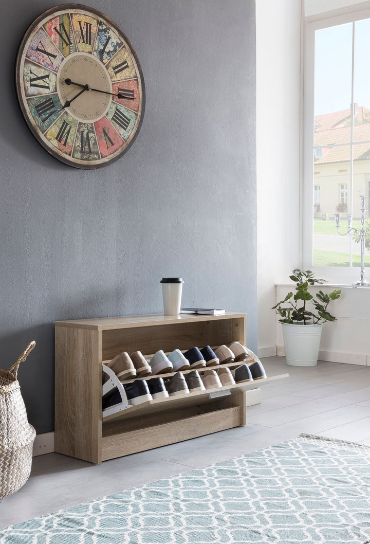 Holz Schuhkipper Bank_ Kippfächer_ verstellbarer Einlegeboden_ Melaminharzbeschichtung - KADIMA DESIGN_Farbe_ Beige_ Größe_ 80x24x47 cm_