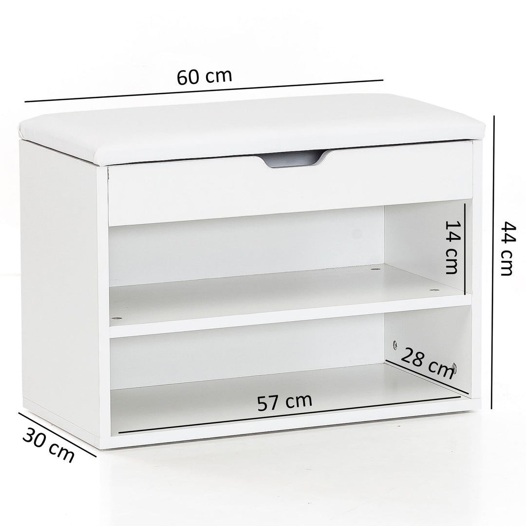 Schuhbank CIGNO mit Stauraum_ Gepolsterter Kunstlederbezug_ Weiß/Sonoma Eiche_ Melaminharzbeschichtung - KADIMA DESIGN_Farbe_ Weiß_ Größe_ 60x30x40 cm_