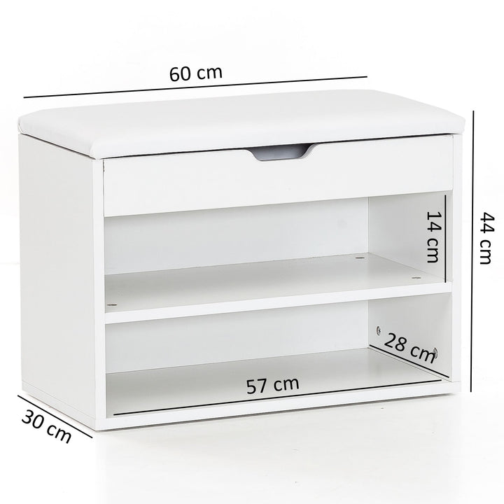 Schuhbank CIGNO mit Stauraum_ Gepolsterter Kunstlederbezug_ Weiß/Sonoma Eiche_ Melaminharzbeschichtung - KADIMA DESIGN_Farbe_ Weiß_ Größe_ 60x30x40 cm_