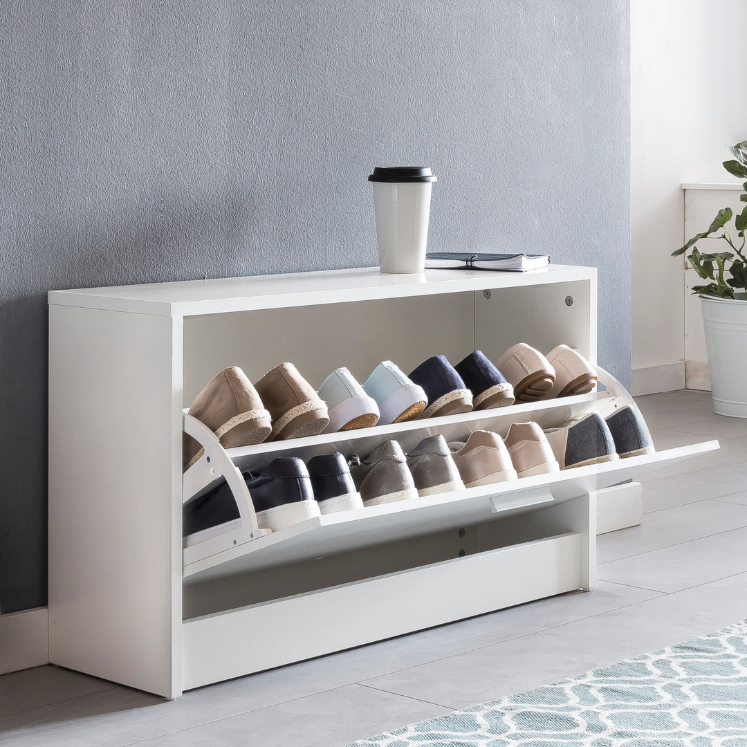 Holz Schuhkipper Bank_ Kippfächer_ verstellbarer Einlegeboden_ Melaminharzbeschichtung - KADIMA DESIGN_Farbe_ Weiß_ Größe_ 80x24x47 cm_