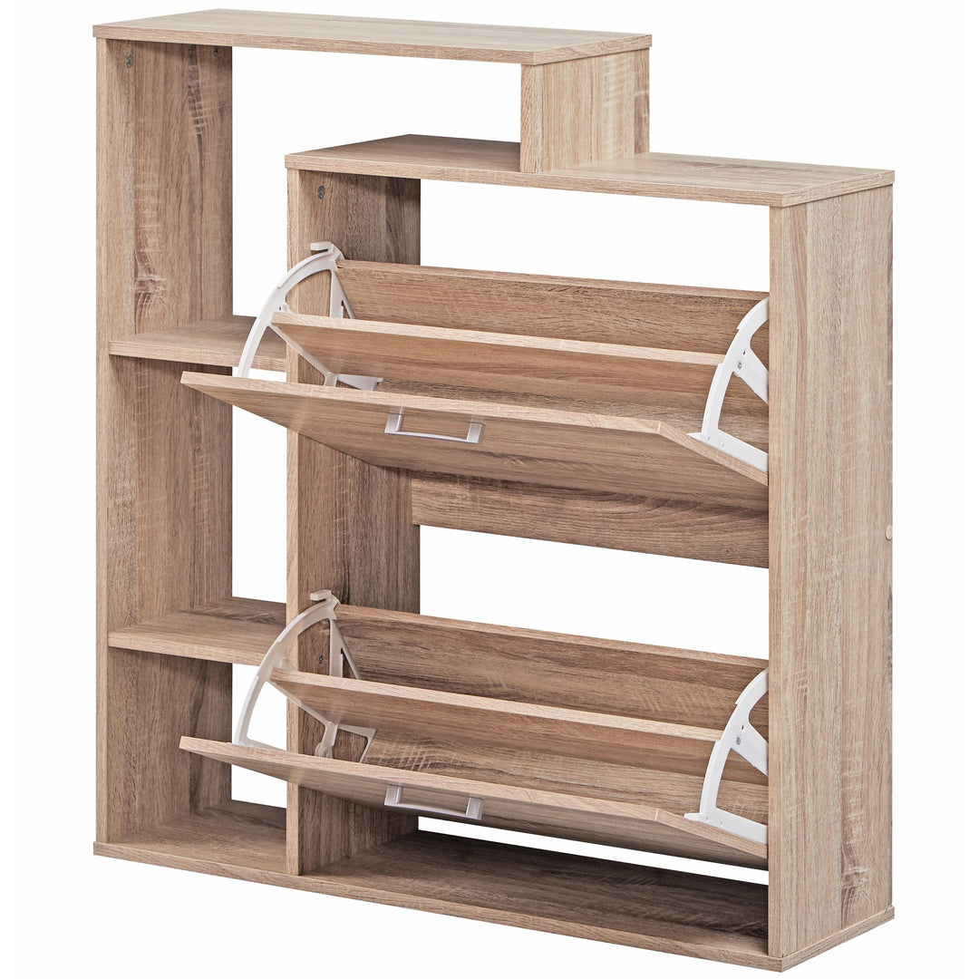 Schuhkipper Holz für 12 Paar Schuhe - Sonoma Eiche_ Modernes Design_ Metallgriffe_ MDF-Holz_ KADIMA DESIGN_Größe_ 85x24x93 cm_