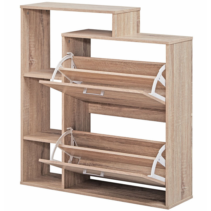Schuhkipper Holz für 12 Paar Schuhe - Sonoma Eiche_ Modernes Design_ Metallgriffe_ MDF-Holz_ KADIMA DESIGN_Größe_ 85x24x93 cm_