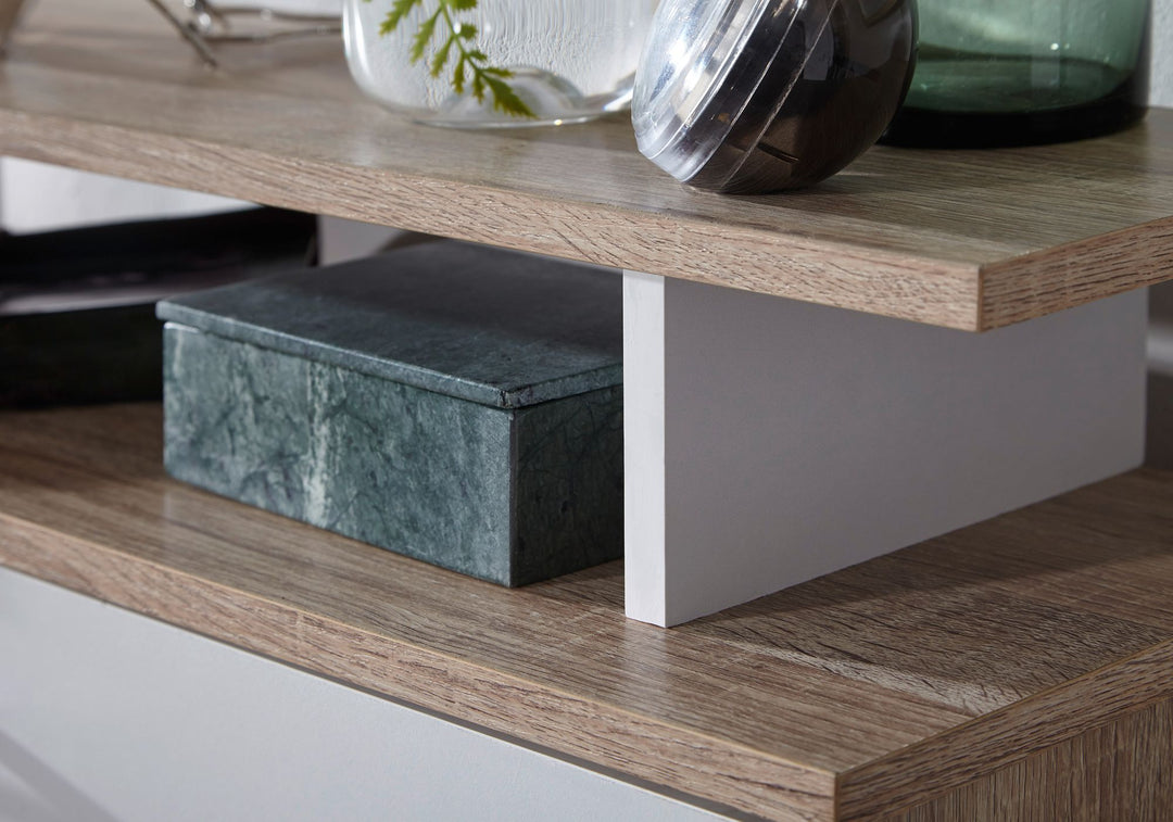 Schuhkipper mit Schublade - Sonoma Eiche_ 4 Fächer_ Großzügige Ablagefläche_ Formschöne Griffe_ MDF Holz_ KADIMA DESIGN_Größe_ 80x24x95 cm_