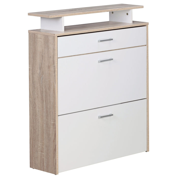 Schuhkipper mit Schublade - Sonoma Eiche_ 4 Fächer_ Großzügige Ablagefläche_ Formschöne Griffe_ MDF Holz_ KADIMA DESIGN_Größe_ 80x24x95 cm_
