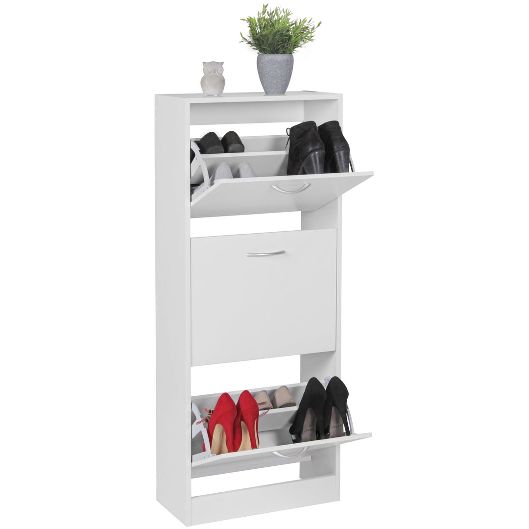 Schuhschrank 3 Fächer - 18 Paar Schuhe_ Weißes Design_ Integrierte Griffe_ 50 x 125 x 24 cm_ KADIMA DESIGN_Größe_ 50x24x125 cm_