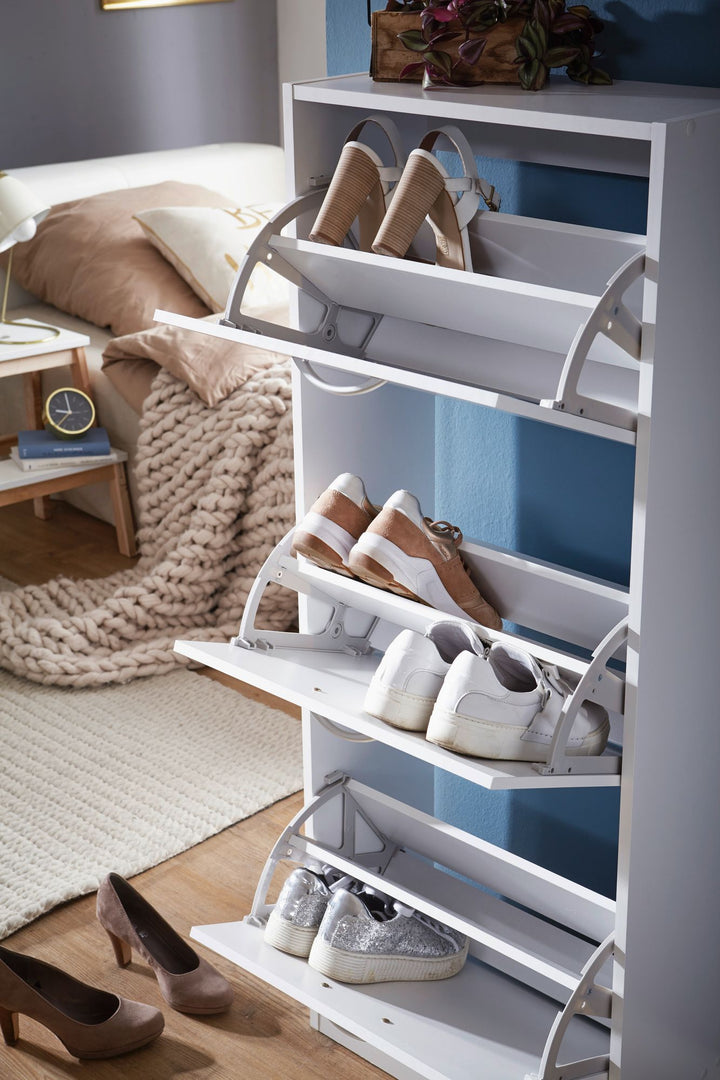 Schuhschrank 3 Fächer - 18 Paar Schuhe_ Weißes Design_ Integrierte Griffe_ 50 x 125 x 24 cm_ KADIMA DESIGN_Größe_ 50x24x125 cm_