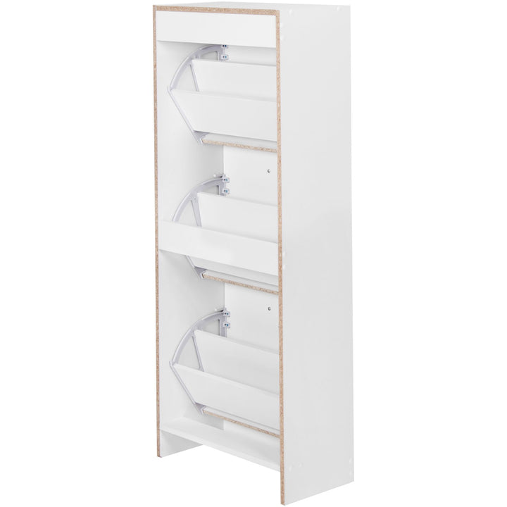 Schuhschrank 3 Fächer - 18 Paar Schuhe_ Weißes Design_ Integrierte Griffe_ 50 x 125 x 24 cm_ KADIMA DESIGN_Größe_ 50x24x125 cm_