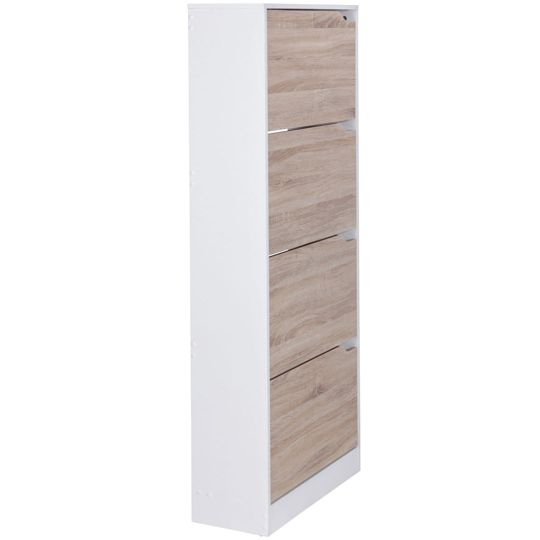 Schuhschrank 4 Fächer - 24 Paar Schuhe_ Weiß und Sonoma Eiche_ Robuste Spanplatte_ KADIMA DESIGN_Größe_ 60x24x150 cm_