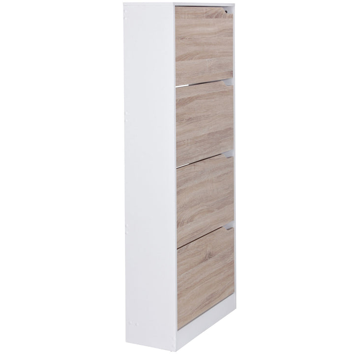 Schuhschrank 4 Fächer - 24 Paar Schuhe_ Weiß und Sonoma Eiche_ Robuste Spanplatte_ KADIMA DESIGN_Größe_ 60x24x150 cm_