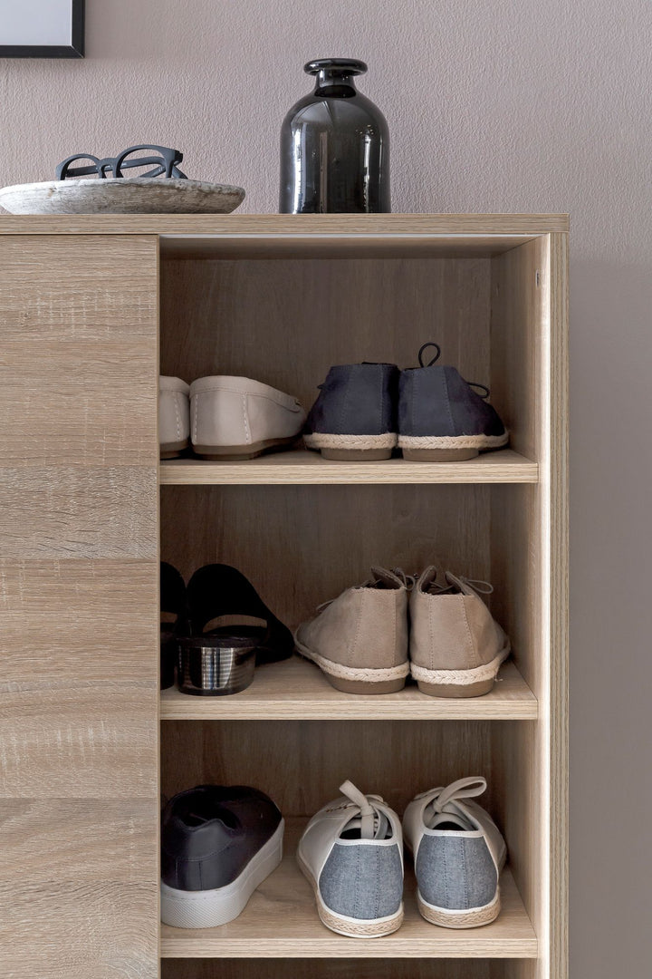 Schuhschrank FULDA_ 20 Paar Schuhe_ moderne Ablagefächer_ Schiebetüren_ kratzfest_ Melaminharz_ Sonoma-Farbe_ Anti-Rutsch-Noppen - KADIMA DESIGN_Farbe_ Beige_ Größe_ 100x38x108 cm_