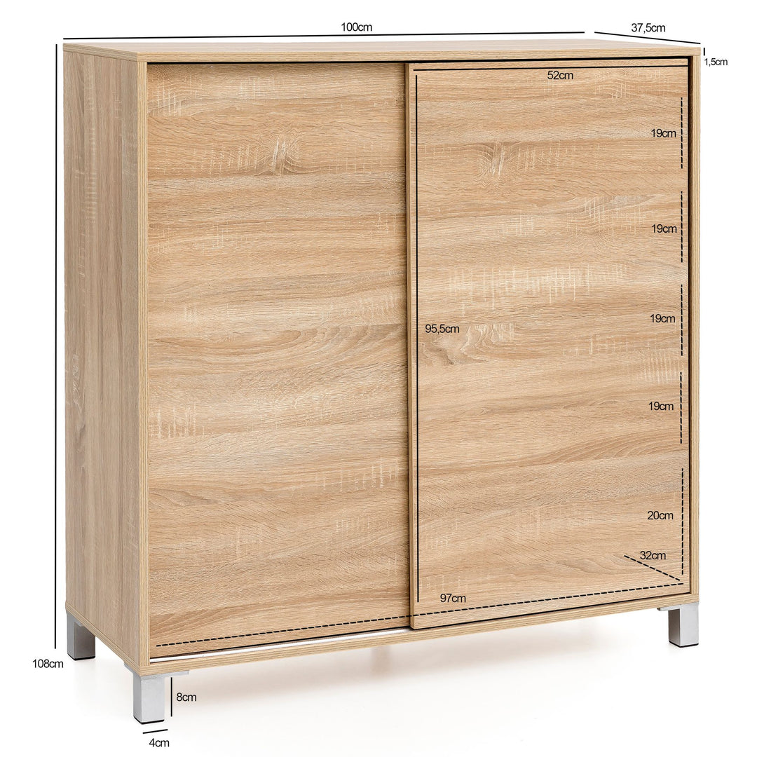 Schuhschrank FULDA_ 20 Paar Schuhe_ moderne Ablagefächer_ Schiebetüren_ kratzfest_ Melaminharz_ Sonoma-Farbe_ Anti-Rutsch-Noppen - KADIMA DESIGN_Farbe_ Beige_ Größe_ 100x38x108 cm_