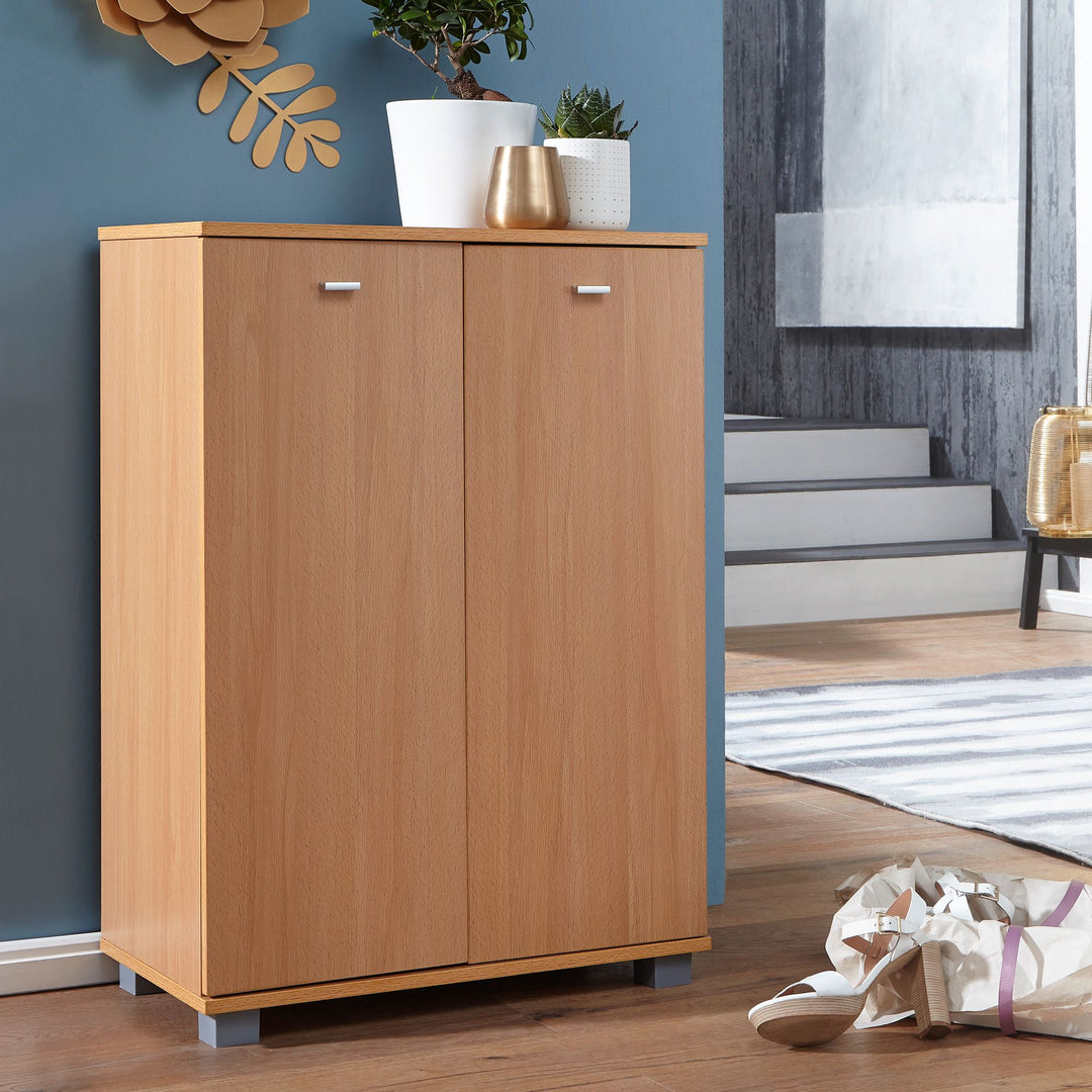 Schuhschrank-Kommode für bis zu 12 Paar Schuhe_ 2 Türen_ 3 Einlegeböden_ in Buche_ Weiß_ Sonoma Eiche - KADIMA DESIGN_Farbe_ Braun_ Größe_ 60x35x90 cm_