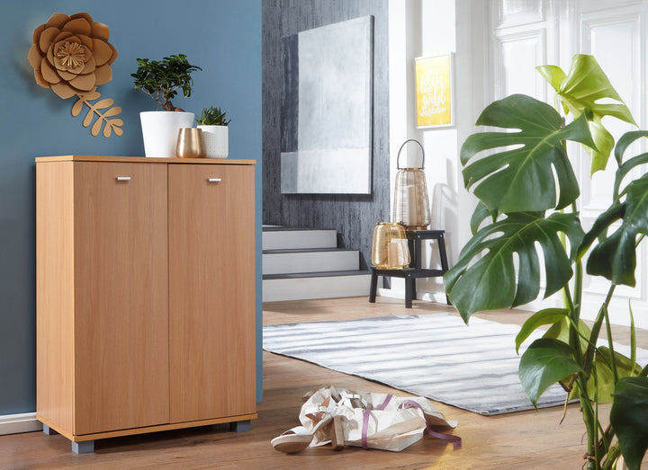 Schuhschrank-Kommode für bis zu 12 Paar Schuhe_ 2 Türen_ 3 Einlegeböden_ in Buche_ Weiß_ Sonoma Eiche - KADIMA DESIGN_Farbe_ Braun_ Größe_ 60x35x90 cm_