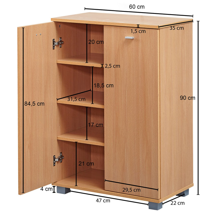 Schuhschrank-Kommode für bis zu 12 Paar Schuhe_ 2 Türen_ 3 Einlegeböden_ in Buche_ Weiß_ Sonoma Eiche - KADIMA DESIGN_Farbe_ Braun_ Größe_ 60x35x90 cm_