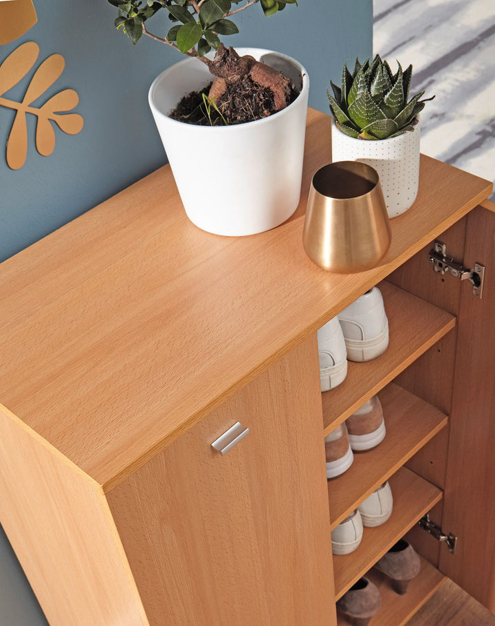 Schuhschrank-Kommode für bis zu 12 Paar Schuhe_ 2 Türen_ 3 Einlegeböden_ in Buche_ Weiß_ Sonoma Eiche - KADIMA DESIGN_Farbe_ Braun_ Größe_ 60x35x90 cm_
