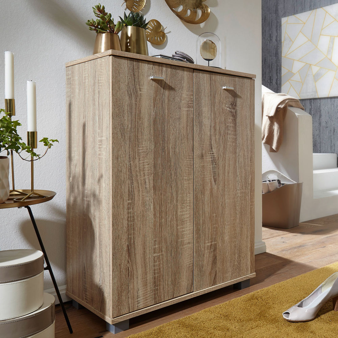 Schuhschrank-Kommode für bis zu 12 Paar Schuhe_ 2 Türen_ 3 Einlegeböden_ in Buche_ Weiß_ Sonoma Eiche - KADIMA DESIGN_Farbe_ Beige_ Größe_ 60x35x90 cm_