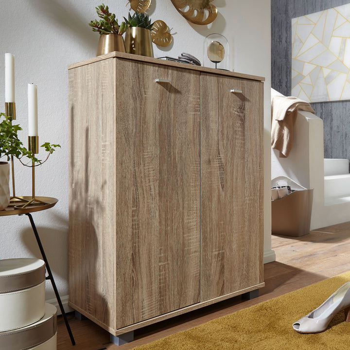 Schuhschrank-Kommode für bis zu 12 Paar Schuhe_ 2 Türen_ 3 Einlegeböden_ in Buche_ Weiß_ Sonoma Eiche - KADIMA DESIGN_Farbe_ Beige_ Größe_ 60x35x90 cm_
