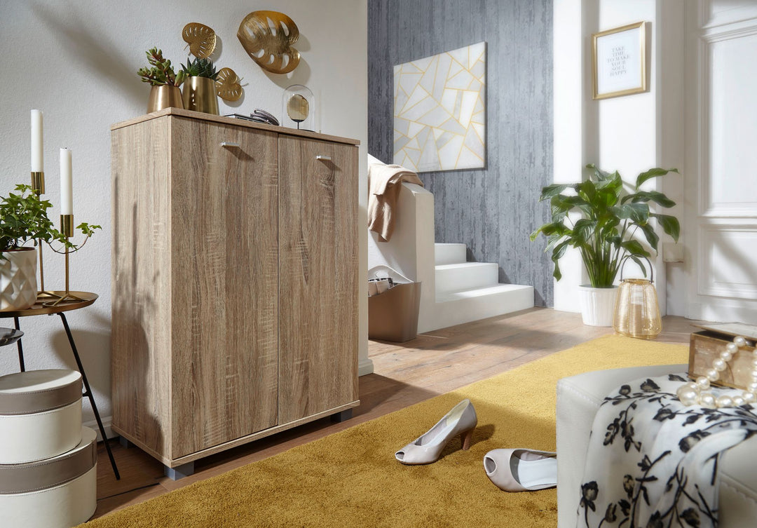 Schuhschrank-Kommode für bis zu 12 Paar Schuhe_ 2 Türen_ 3 Einlegeböden_ in Buche_ Weiß_ Sonoma Eiche - KADIMA DESIGN_Farbe_ Beige_ Größe_ 60x35x90 cm_
