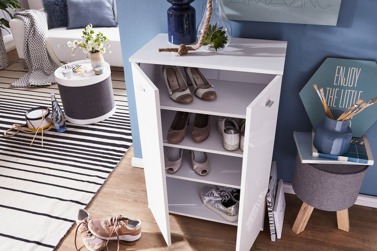 Schuhschrank-Kommode für bis zu 12 Paar Schuhe_ 2 Türen_ 3 Einlegeböden_ in Buche_ Weiß_ Sonoma Eiche - KADIMA DESIGN_Farbe_ Weiß_ Größe_ 60x35x90 cm_