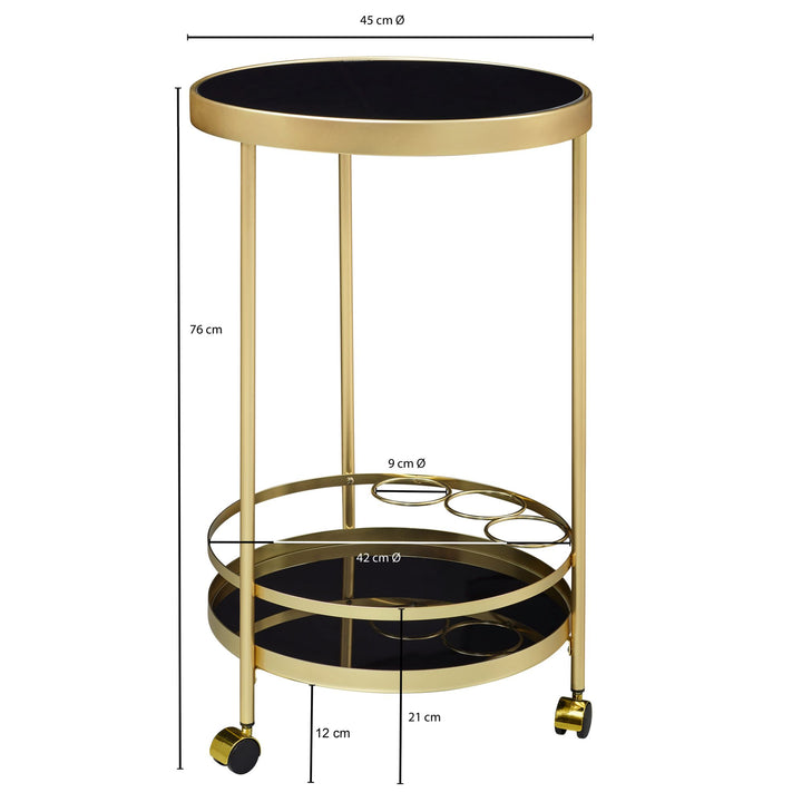 Goldener Servierwagen mit Retro-Charme und Schwarzem Sicherheitsglas - KADIMA DESIGN_Größe_ 45x45x76 cm_