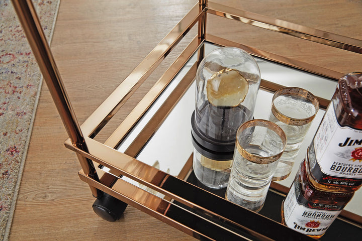 Goldener Servierwagen mit verspiegeltem Sicherheitsglas_ rollbar_ stilvoll_ vielseitig - KADIMA DESIGN_Größe_ 65x45x84 cm_