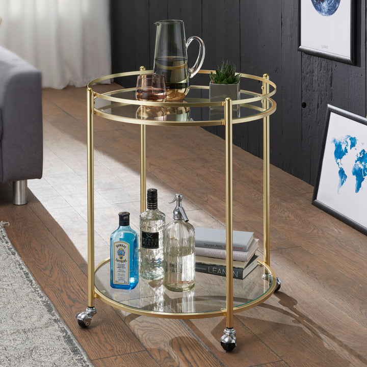 Goldener Servierwagen_ mobiler Beistelltisch_ Sicherheitsglas_ Mehrzwecknutzung - KADIMA DESIGN_Größe_ 57x57x75 cm_