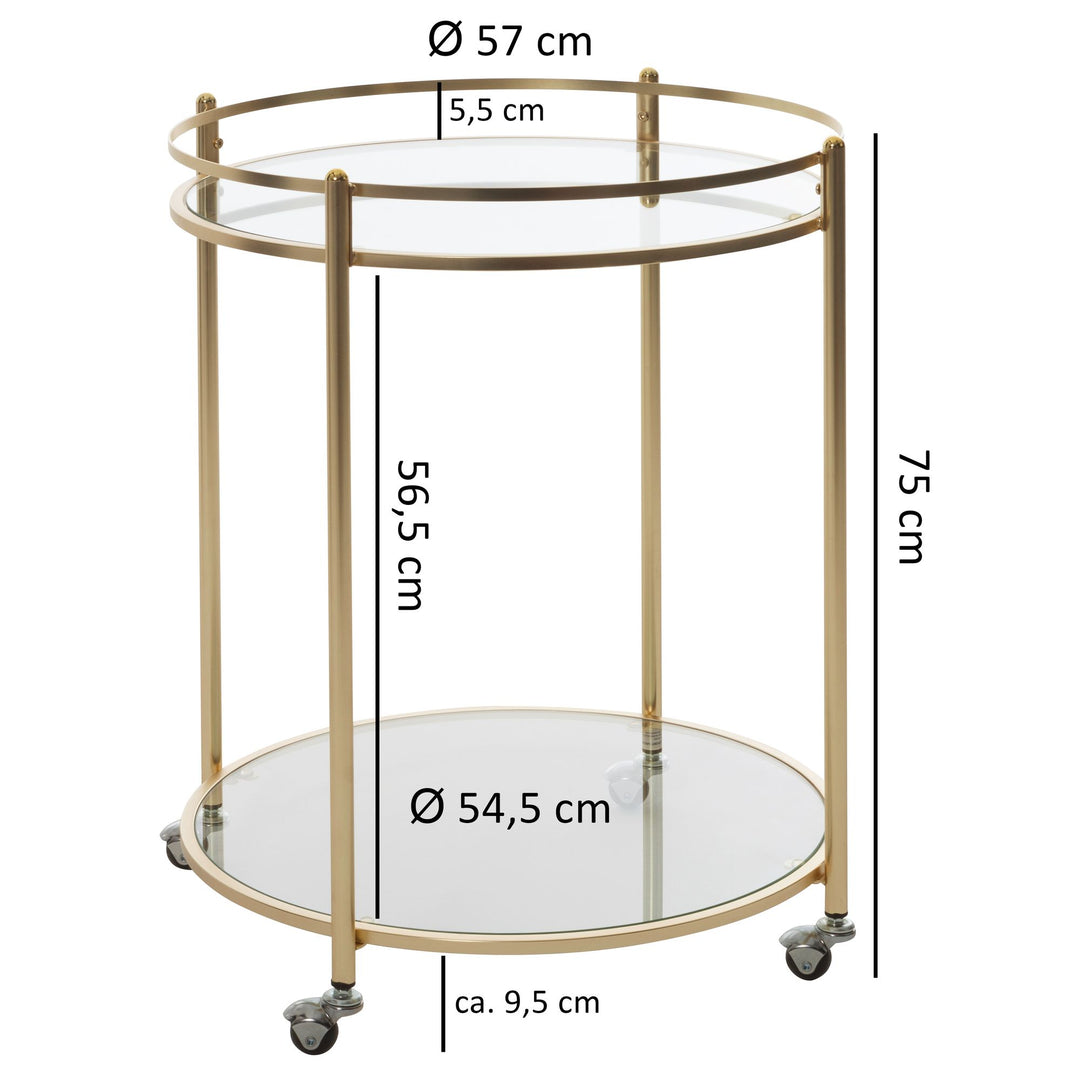 Goldener Servierwagen_ mobiler Beistelltisch_ Sicherheitsglas_ Mehrzwecknutzung - KADIMA DESIGN_Größe_ 57x57x75 cm_