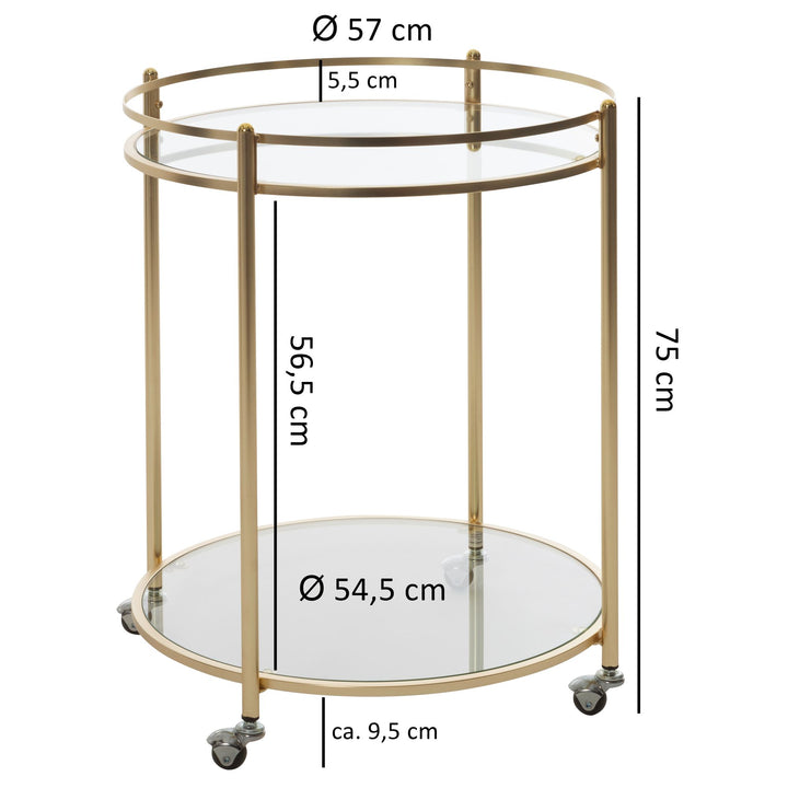 Goldener Servierwagen_ mobiler Beistelltisch_ Sicherheitsglas_ Mehrzwecknutzung - KADIMA DESIGN_Größe_ 57x57x75 cm_