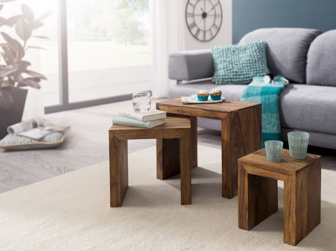 Satztisch Set_ 3-teilig_ Massivholz_ platzsparend_ handgefertigt_ 45x50x30 cm_ 37_5x37_5x28 cm_ 30x25x25 cm - KADIMA DESIGN_Farbe_ Braun_ Größe_ 50x30x50 cm_