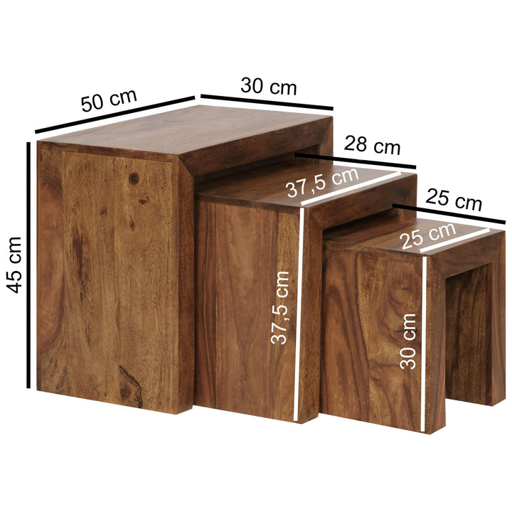 Satztisch Set_ 3-teilig_ Massivholz_ platzsparend_ handgefertigt_ 45x50x30 cm_ 37_5x37_5x28 cm_ 30x25x25 cm - KADIMA DESIGN_Farbe_ Braun_ Größe_ 50x30x50 cm_