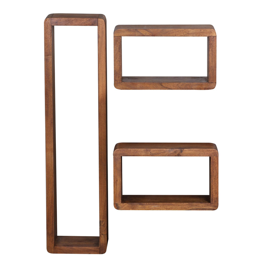 Wandregal Set TEKO CUBES_ 3-teilig_ abgerundete Ecken_ hohe Belastbarkeit_ Massivholz - KADIMA DESIGN_Farbe_ Braun_ Größe_ 80x15x20 cm_