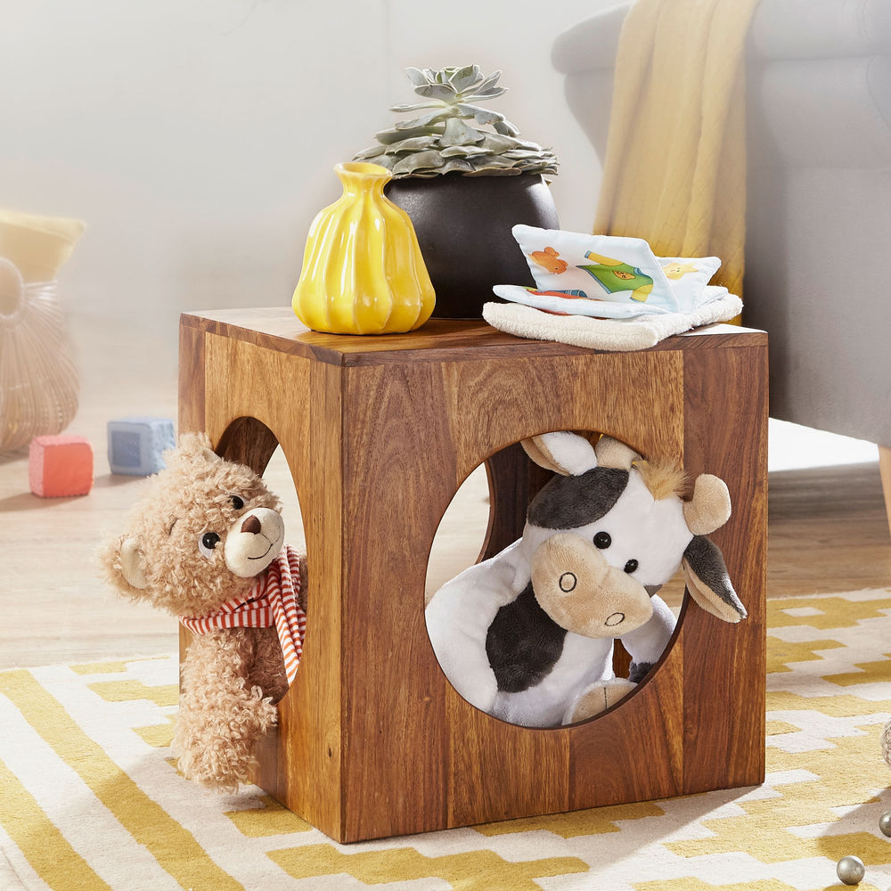 Quadratischer Beistelltisch aus Sheesham-Holz mit Cube-Design_ vielseitige Platzierung_ Stauraummöglichkeiten_ handgefertigt - KADIMA DESIGN_Größe_ 35x35x35 cm_