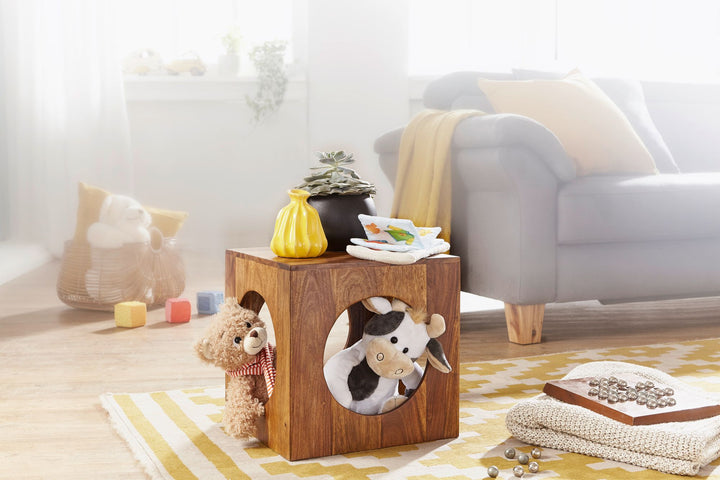 Quadratischer Beistelltisch aus Sheesham-Holz mit Cube-Design_ vielseitige Platzierung_ Stauraummöglichkeiten_ handgefertigt - KADIMA DESIGN_Größe_ 35x35x35 cm_