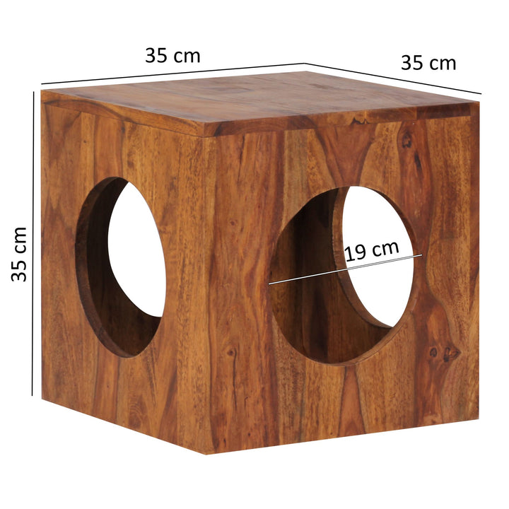 Quadratischer Beistelltisch aus Sheesham-Holz mit Cube-Design_ vielseitige Platzierung_ Stauraummöglichkeiten_ handgefertigt - KADIMA DESIGN_Größe_ 35x35x35 cm_