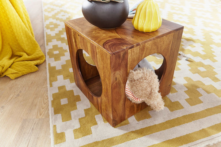 Quadratischer Beistelltisch aus Sheesham-Holz mit Cube-Design_ vielseitige Platzierung_ Stauraummöglichkeiten_ handgefertigt - KADIMA DESIGN_Größe_ 35x35x35 cm_