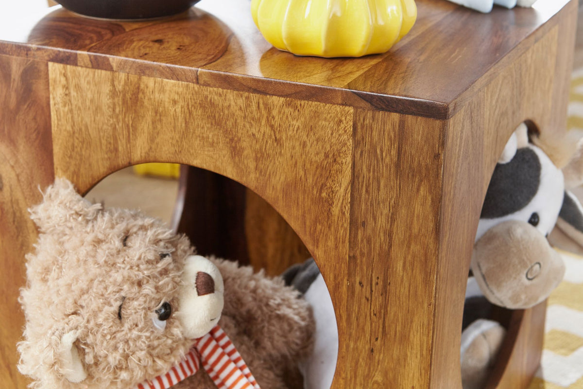Quadratischer Beistelltisch aus Sheesham-Holz mit Cube-Design  vielseitige Platzierung  Stauraummöglichkeiten  handgefertigt - KADIMA DESIGN Größe  35x35x35 cm