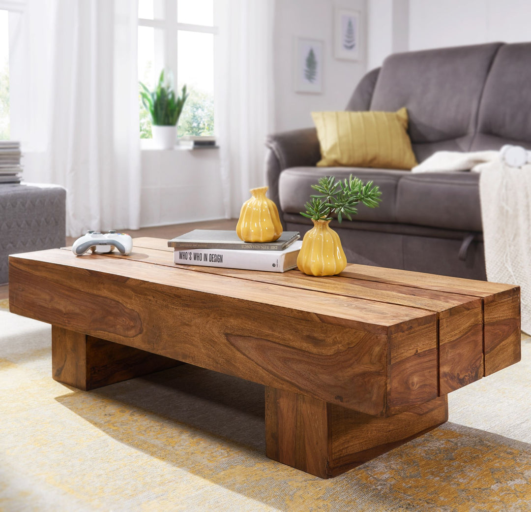 Massivholz Couchtisch SAAR_ 120x45 cm_ Akazien-/Sheeshamholz_ handgefertigt_ pflegeleicht - KADIMA DESIGN_Farbe_ Braun_ Größe_ 120x45x30 cm_