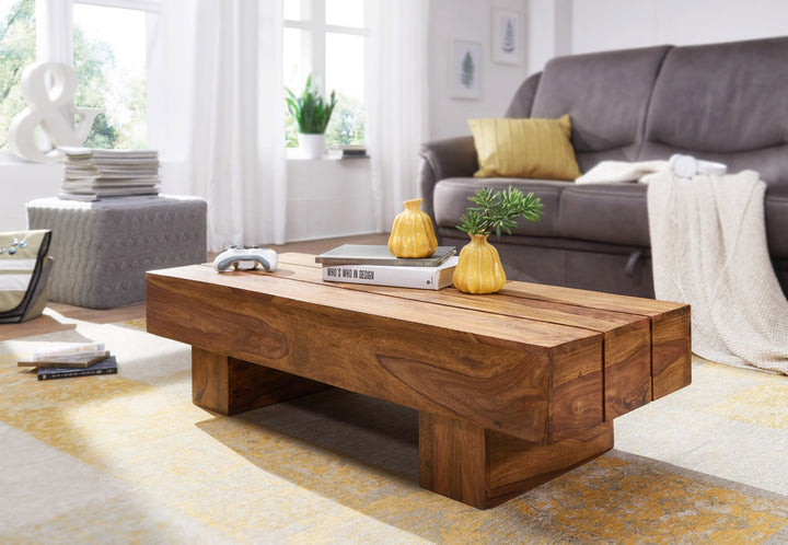 Massivholz Couchtisch SAAR_ 120x45 cm_ Akazien-/Sheeshamholz_ handgefertigt_ pflegeleicht - KADIMA DESIGN_Farbe_ Braun_ Größe_ 120x45x30 cm_