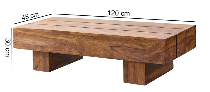 KADIMA DESIGN Massivholz Couchtisch SAAR 120x45 cm - Robuster moderner Wohnzimmertisch aus Naturholz für gemütliche Abende_Braun_#sku_BARWL1.325#