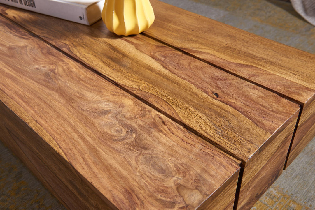 Massivholz Couchtisch SAAR_ 120x45 cm_ Akazien-/Sheeshamholz_ handgefertigt_ pflegeleicht - KADIMA DESIGN_Farbe_ Braun_ Größe_ 120x45x30 cm_