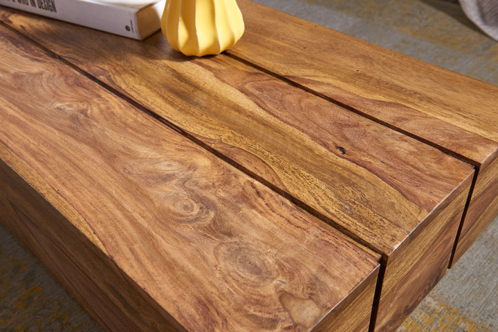 Massivholz Couchtisch SAAR_ 120x45 cm_ Akazien-/Sheeshamholz_ handgefertigt_ pflegeleicht - KADIMA DESIGN_Farbe_ Braun_ Größe_ 120x45x30 cm_